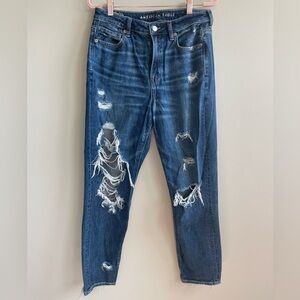 American Eagle Floral Embroidered Distressed Blue Mom Jeans